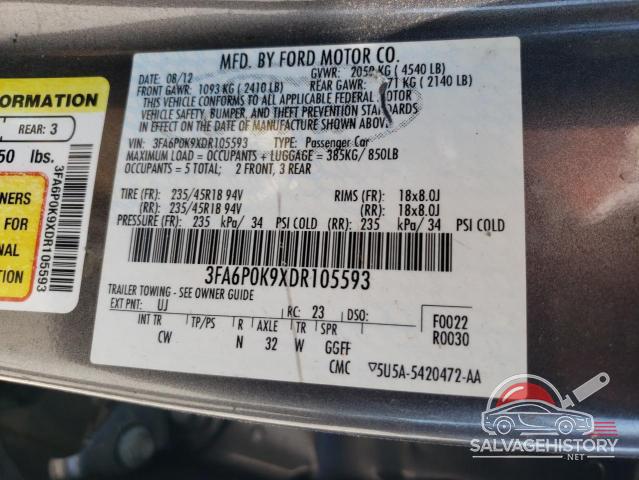 3FA6P0K9XDR105593 2013 FORD FUSION photo no. 12
