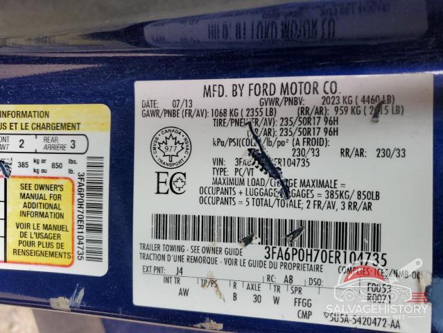 3FA6P0H70ER104735 2014 FORD FUSION photo no. 12