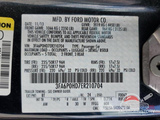 3FA6P0HD7ER210704 2014 FORD FUSION photo no. 12