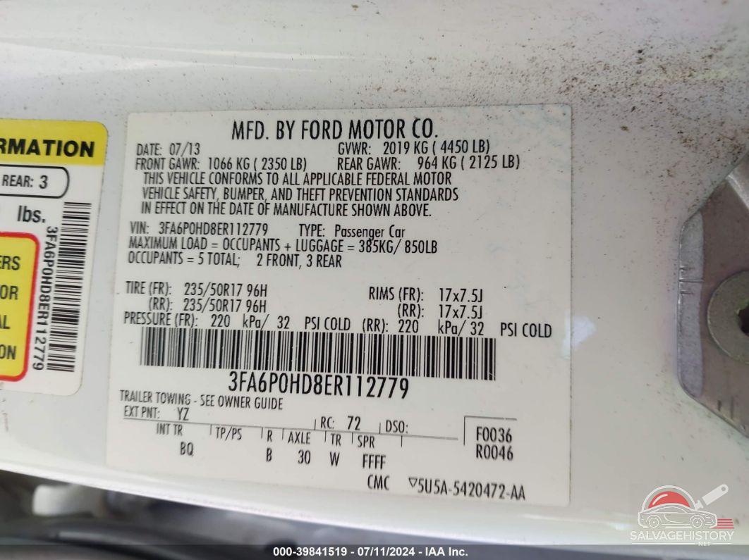 3FA6P0HD8ER112779 2014 FORD FUSION photo no. 9
