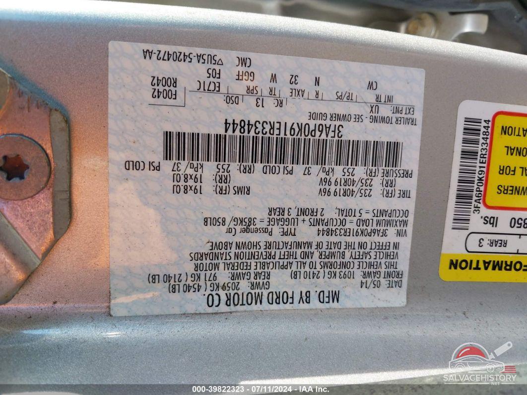 3FA6P0K91ER334844 2014 FORD FUSION photo no. 9