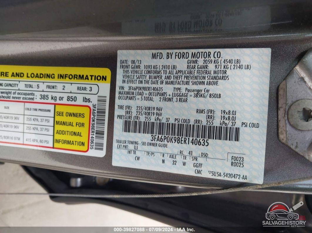 3FA6P0K98ER140635 2014 FORD FUSION photo no. 9