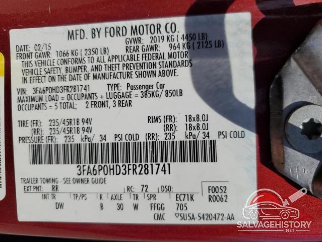 3FA6P0HD3FR281741 2015 FORD FUSION photo no. 12