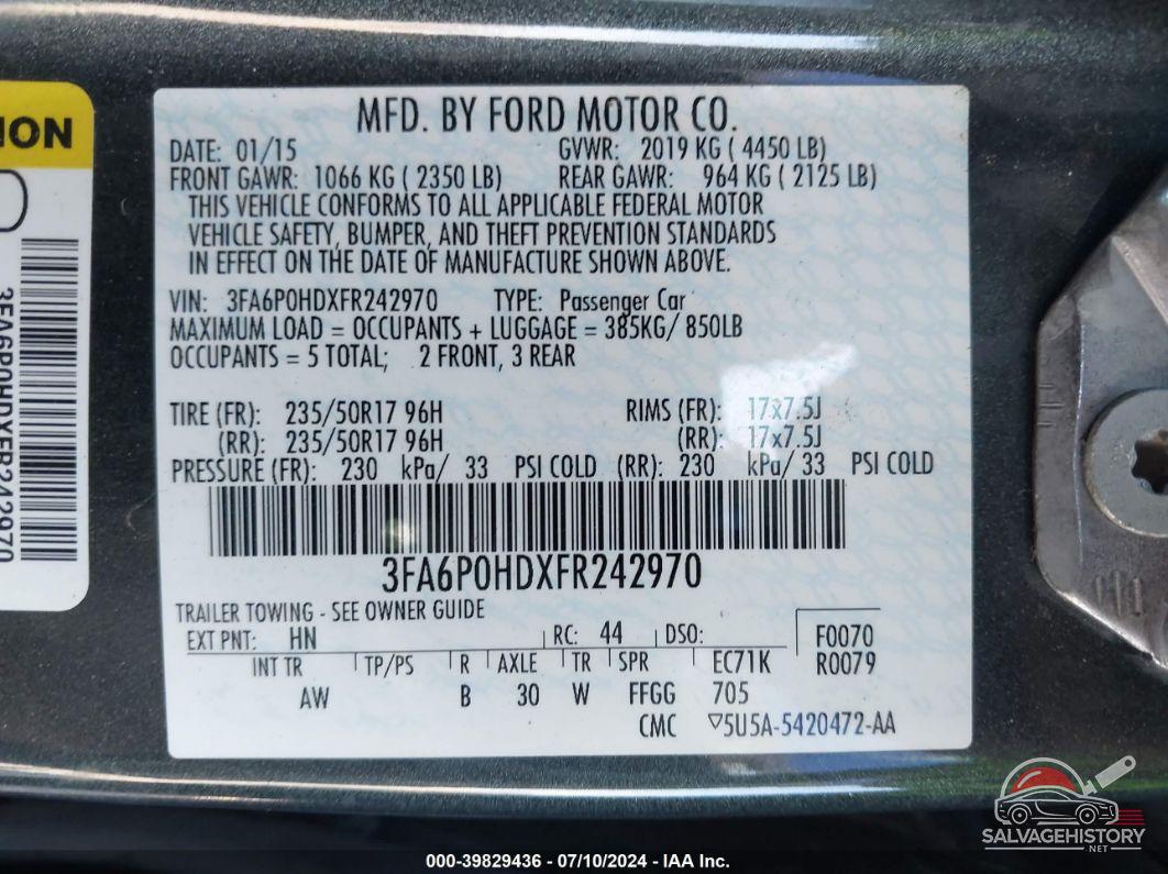 3FA6P0HDXFR242970 2015 FORD FUSION photo no. 9