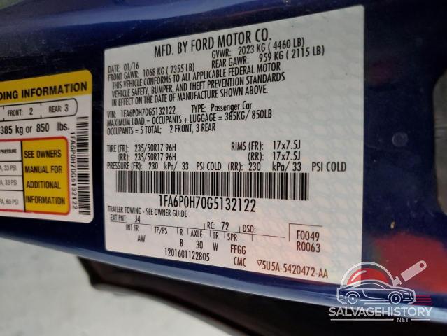 1FA6P0H70G5132122 2016 FORD FUSION photo no. 12