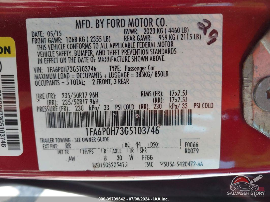 1FA6P0H73G5103746 2016 FORD FUSION photo no. 9