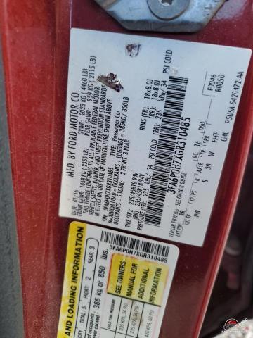 3FA6P0H7XGR310485 2016 FORD FUSION photo no. 12