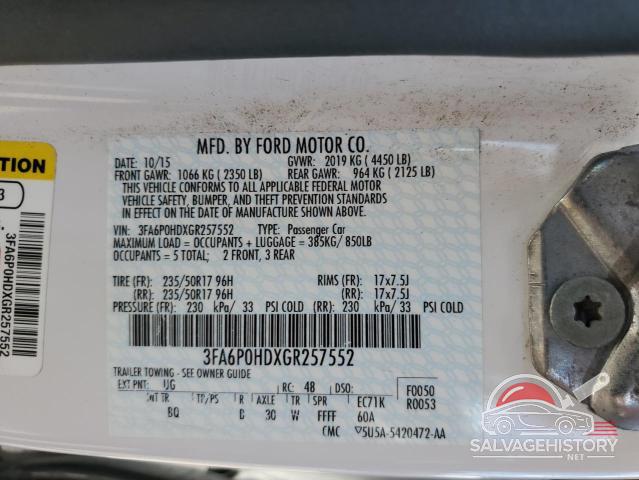 3FA6P0HDXGR257552 2016 FORD FUSION photo no. 12