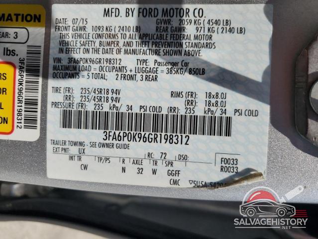 3FA6P0K96GR198312 2016 FORD FUSION photo no. 12