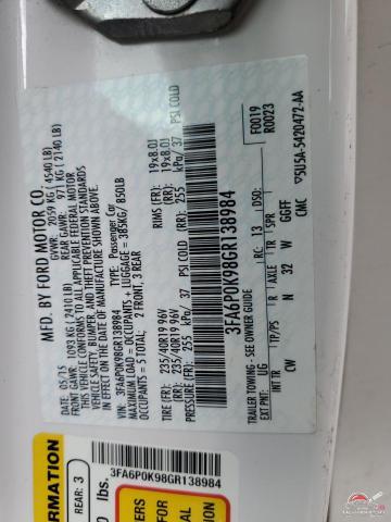 3FA6P0K98GR138984 2016 FORD FUSION photo no. 12