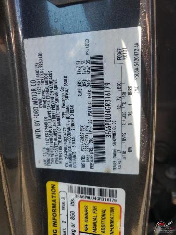 3FA6P0LU4GR316179 2016 FORD FUSION photo no. 12