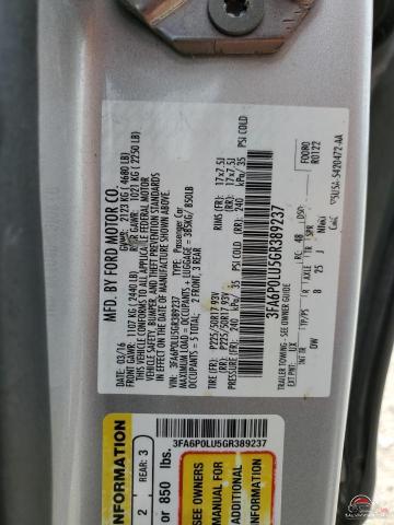 3FA6P0LU5GR389237 2016 FORD FUSION photo no. 12