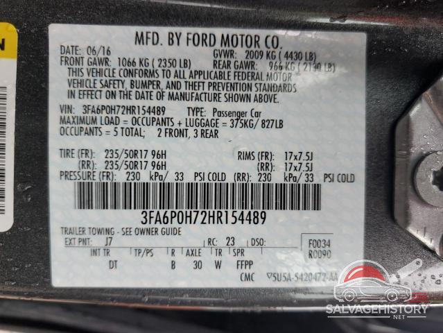 3FA6P0H72HR154489 2017 FORD FUSION photo no. 12