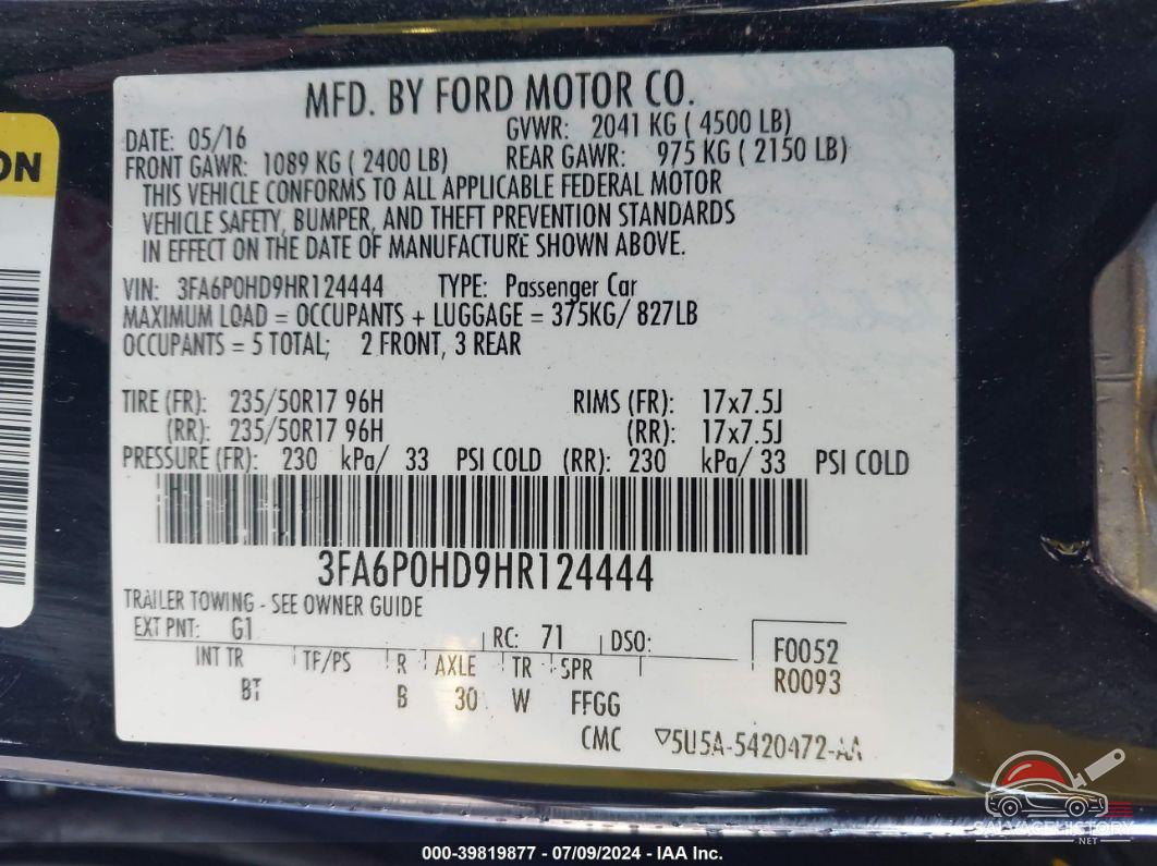 3FA6P0HD9HR124444 2017 FORD FUSION photo no. 9