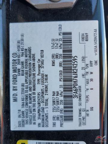 3FA6P0H76JR242595 2018 FORD FUSION photo no. 12