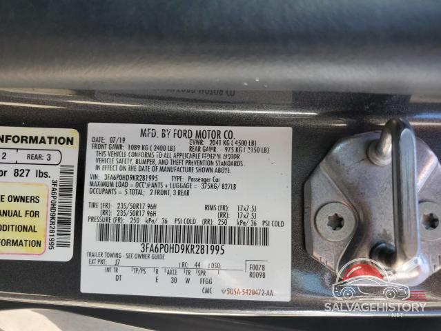 3FA6P0HD9KR281995 2019 FORD FUSION photo no. 12