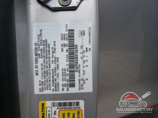 3FA6P0RU0KR106209 2019 FORD FUSION photo no. 12
