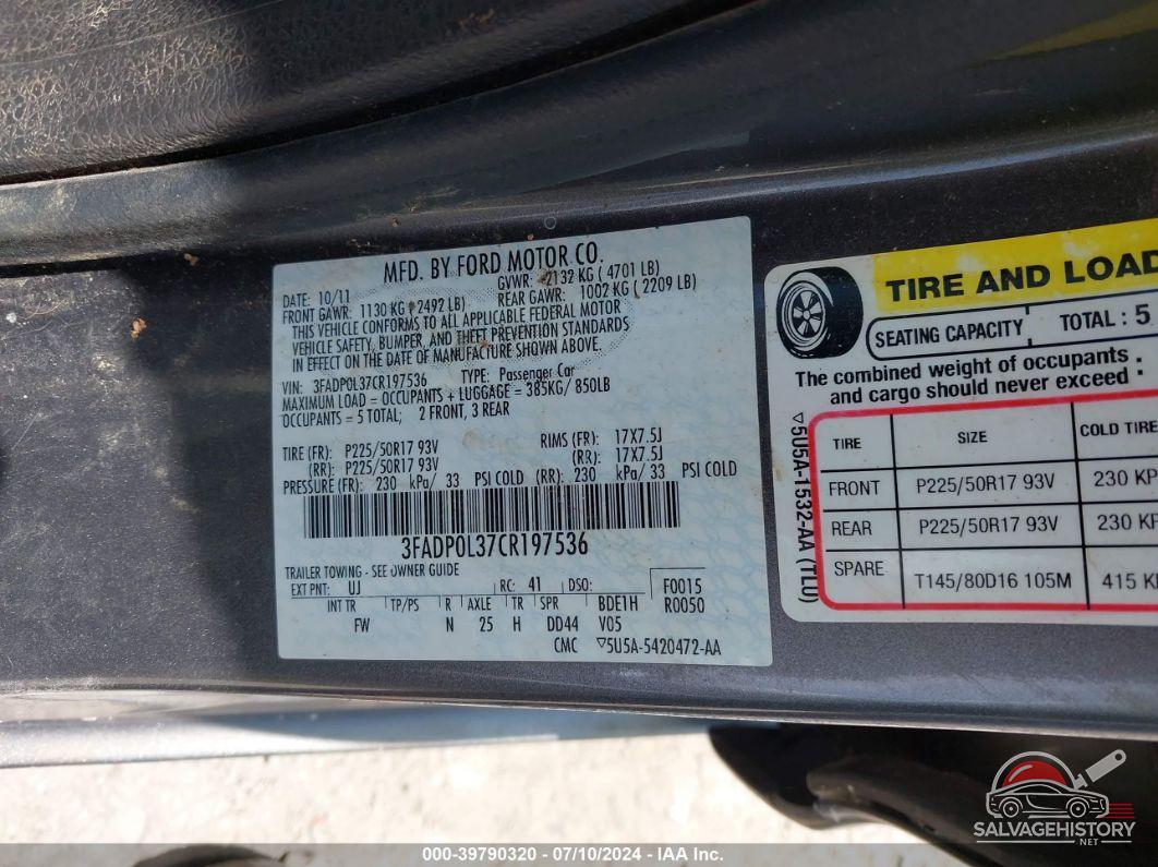 3FADP0L37CR197536 2012 FORD FUSION HYBRID photo no. 9