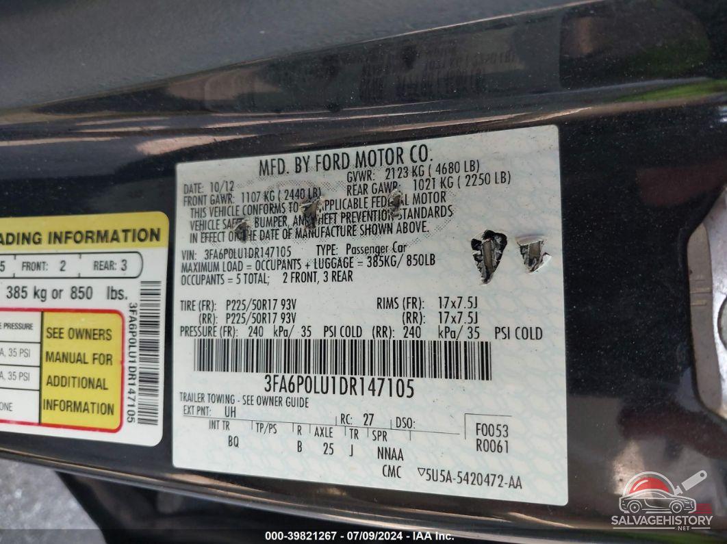 3FA6P0LU1DR147105 2013 FORD FUSION HYBRID photo no. 9