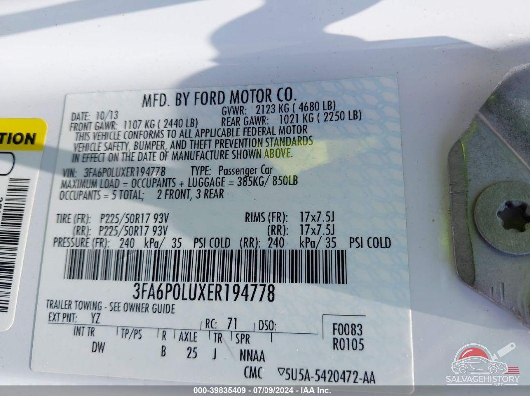 3FA6P0LUXER194778 2014 FORD FUSION HYBRID photo no. 9