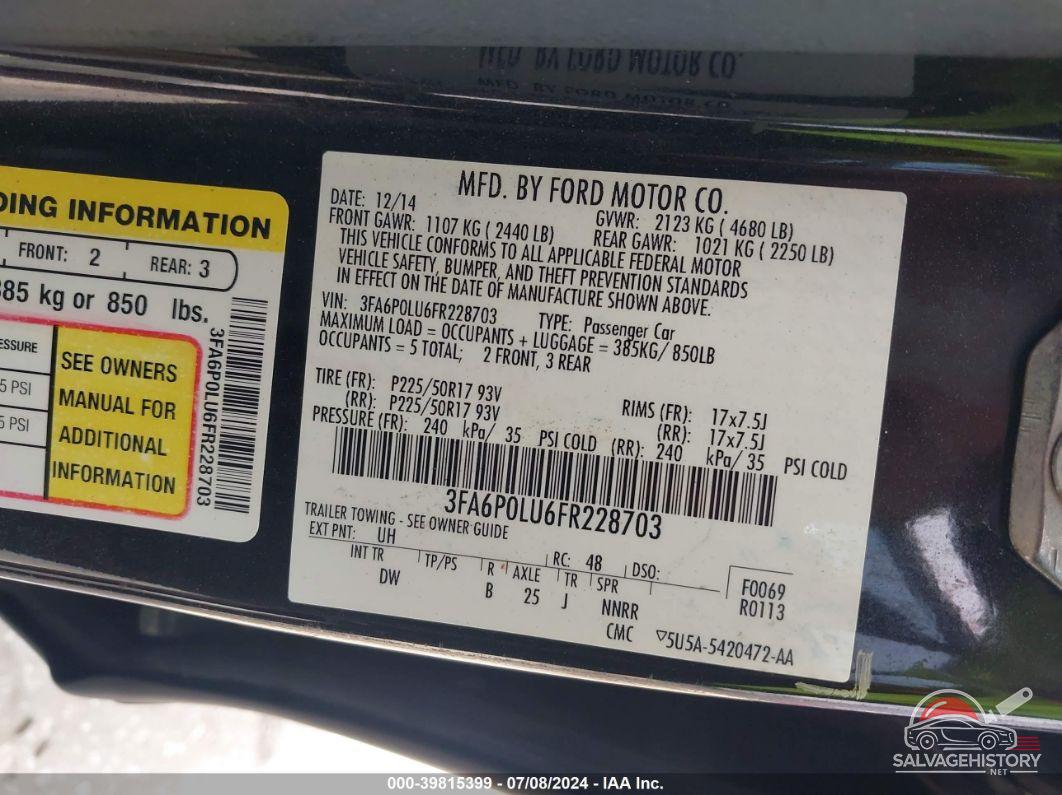 3FA6P0LU6FR228703 2015 FORD FUSION HYBRID photo no. 9