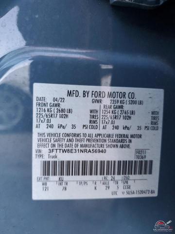 3FTTW8E31NRA56940 2022 FORD MAVERICK photo no. 12