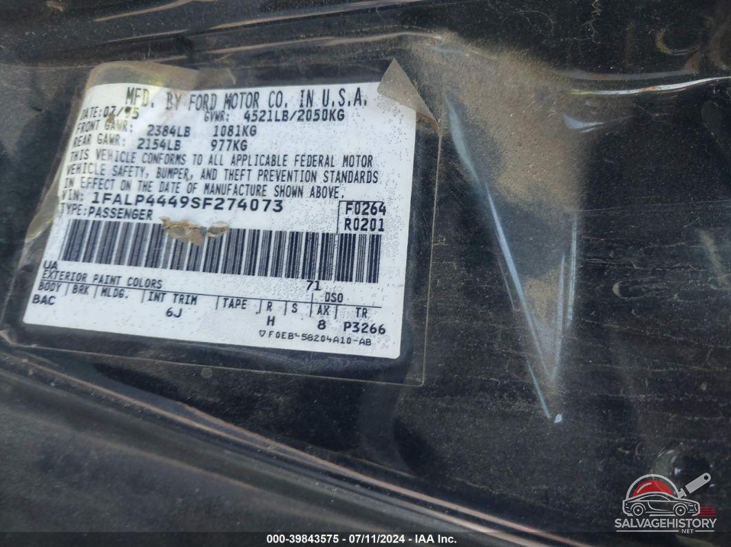 1FALP4449SF274073 1995 FORD MUSTANG photo no. 9