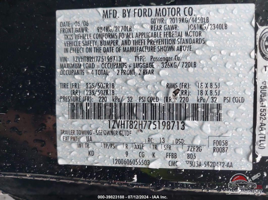 1ZVHT82H775198713 2007 FORD MUSTANG photo no. 9