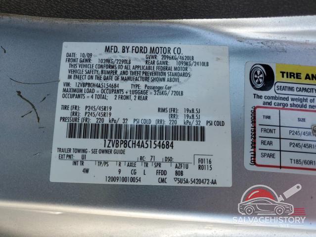 1ZVBP8CH4A5154684 2010 FORD MUSTANG photo no. 12