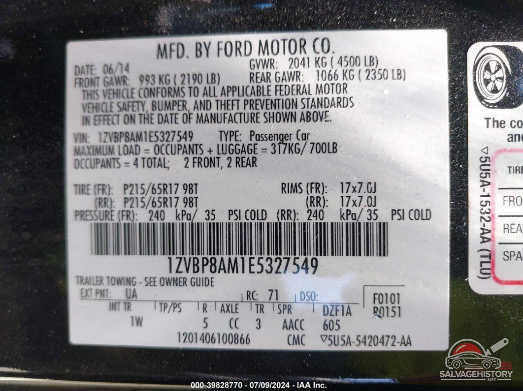 1ZVBP8AM1E5327549 2014 FORD MUSTANG photo no. 9