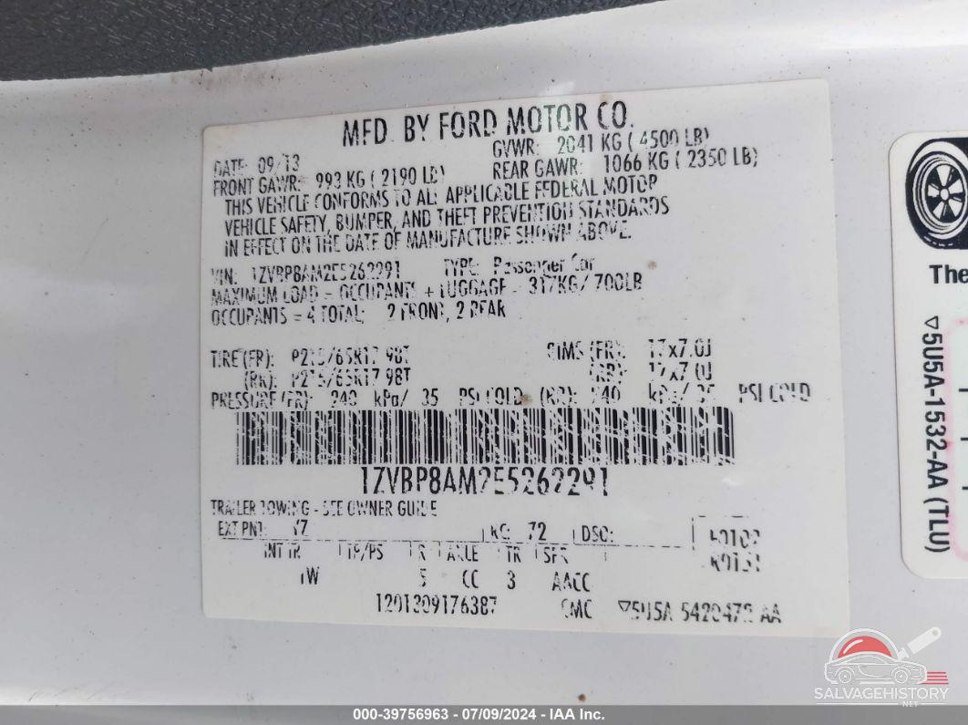 1ZVBP8AM2E5262291 2014 FORD MUSTANG photo no. 9