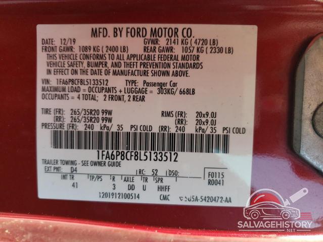 1FA6P8CF8L5133512 2020 FORD MUSTANG photo no. 12