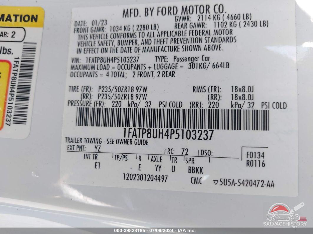 1FATP8UH4P5103237 2023 FORD MUSTANG photo no. 9