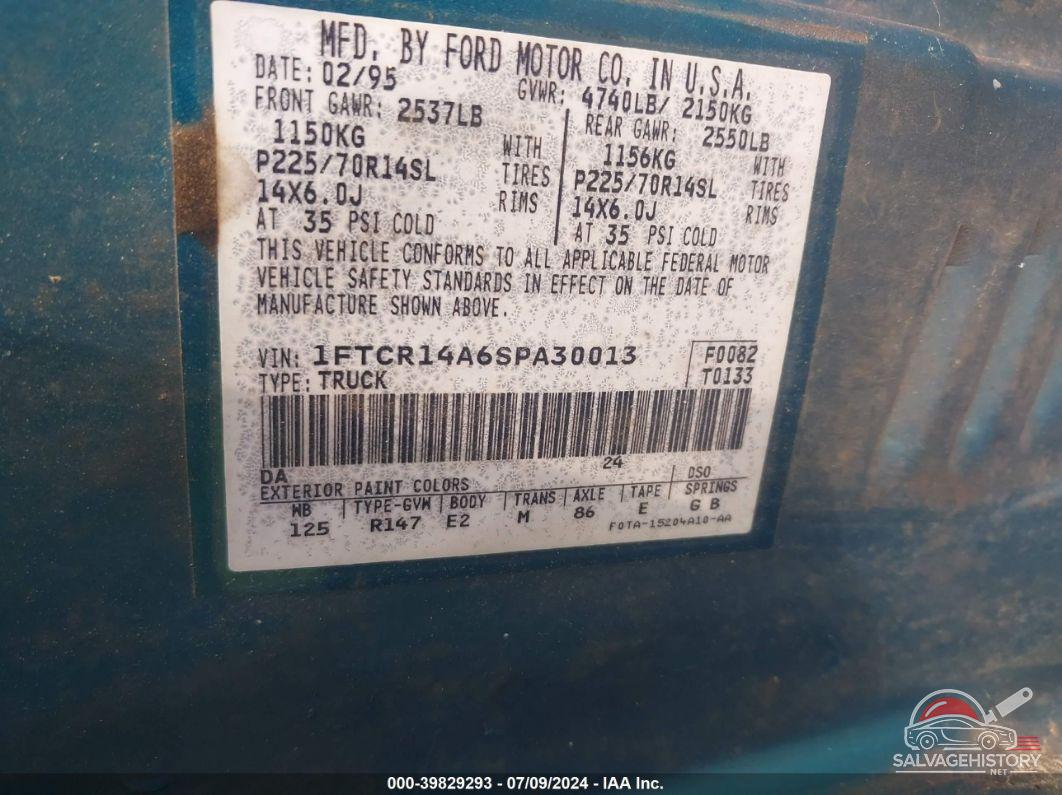 1FTCR14A6SPA30013 1995 FORD RANGER photo no. 9
