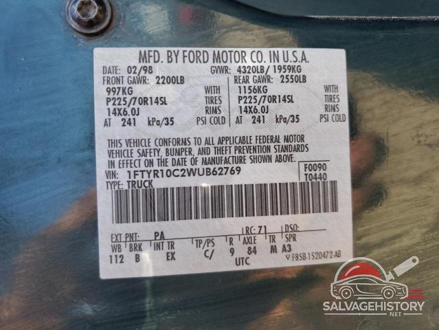 1FTYR10C2WUB62769 1998 FORD RANGER photo no. 12