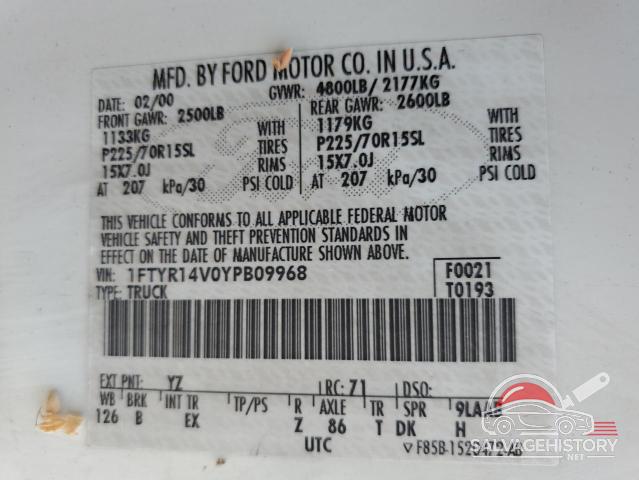 1FTYR14V0YPB09968 2000 FORD RANGER photo no. 12