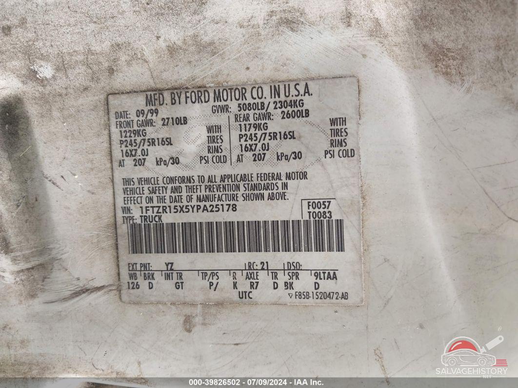 1FTZR15X5YPA25178 2000 FORD RANGER photo no. 9