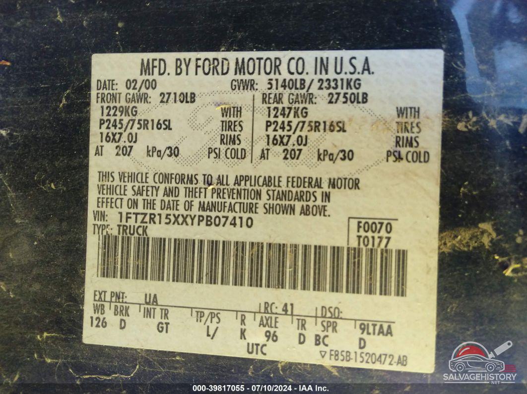 1FTZR15XXYPB07410 2000 FORD RANGER photo no. 9