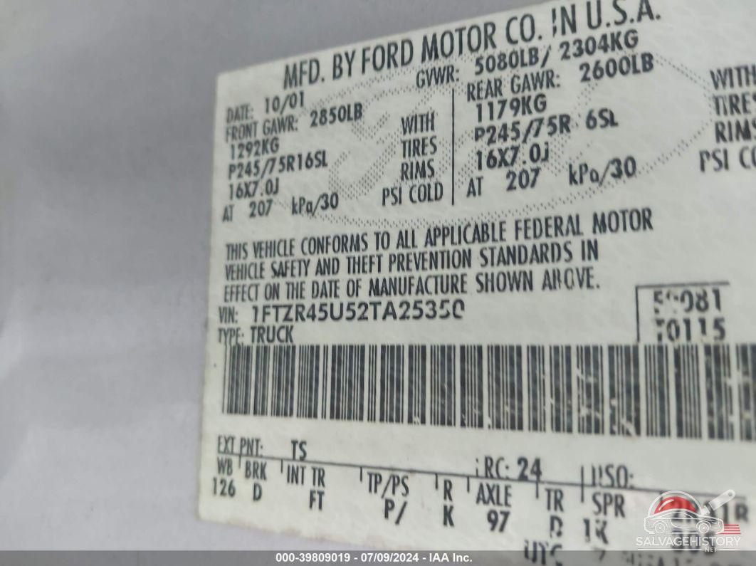 1FTZR45U52TA25350 2002 FORD RANGER photo no. 9