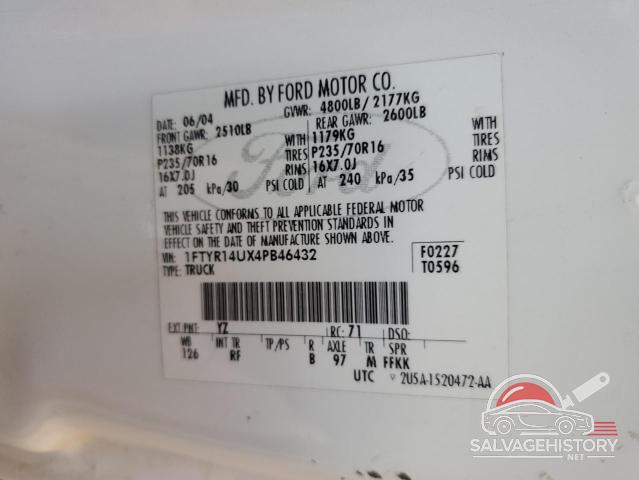 1FTYR14UX4PB46432 2004 FORD RANGER photo no. 12