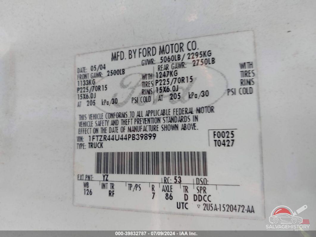 1FTZR44U44PB39899 2004 FORD RANGER photo no. 9
