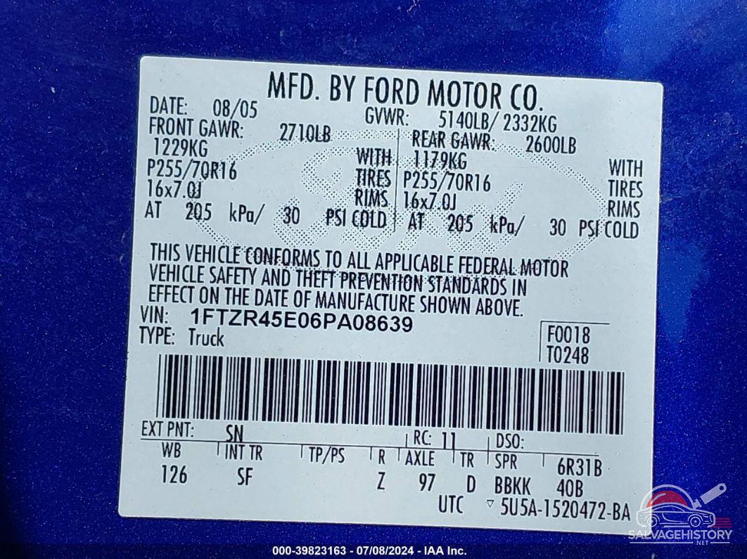 1FTZR45E06PA08639 2006 FORD RANGER photo no. 9