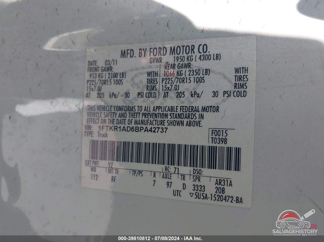 1FTKR1AD6BPA42737 2011 FORD RANGER photo no. 9