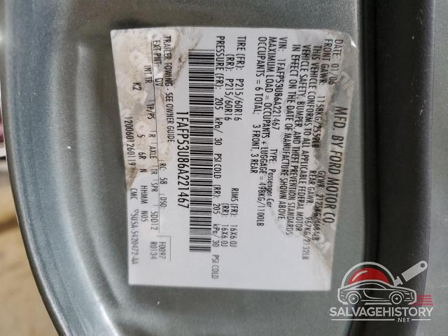 1FAFP53U86A221467 2006 FORD TAURUS photo no. 12