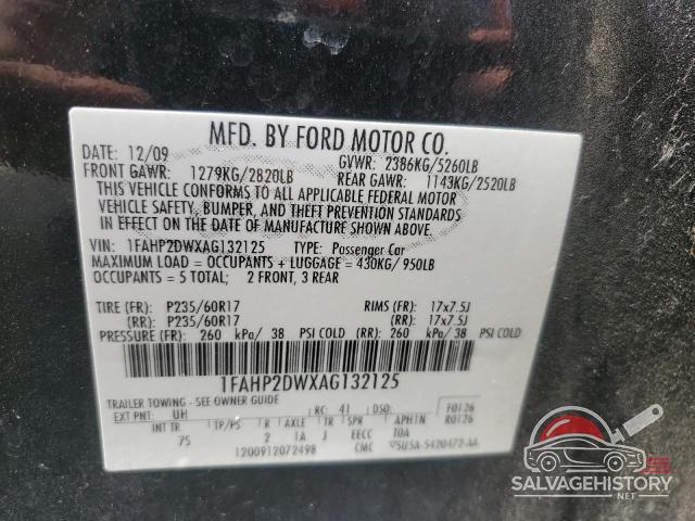 1FAHP2DWXAG132125 2010 FORD TAURUS photo no. 12