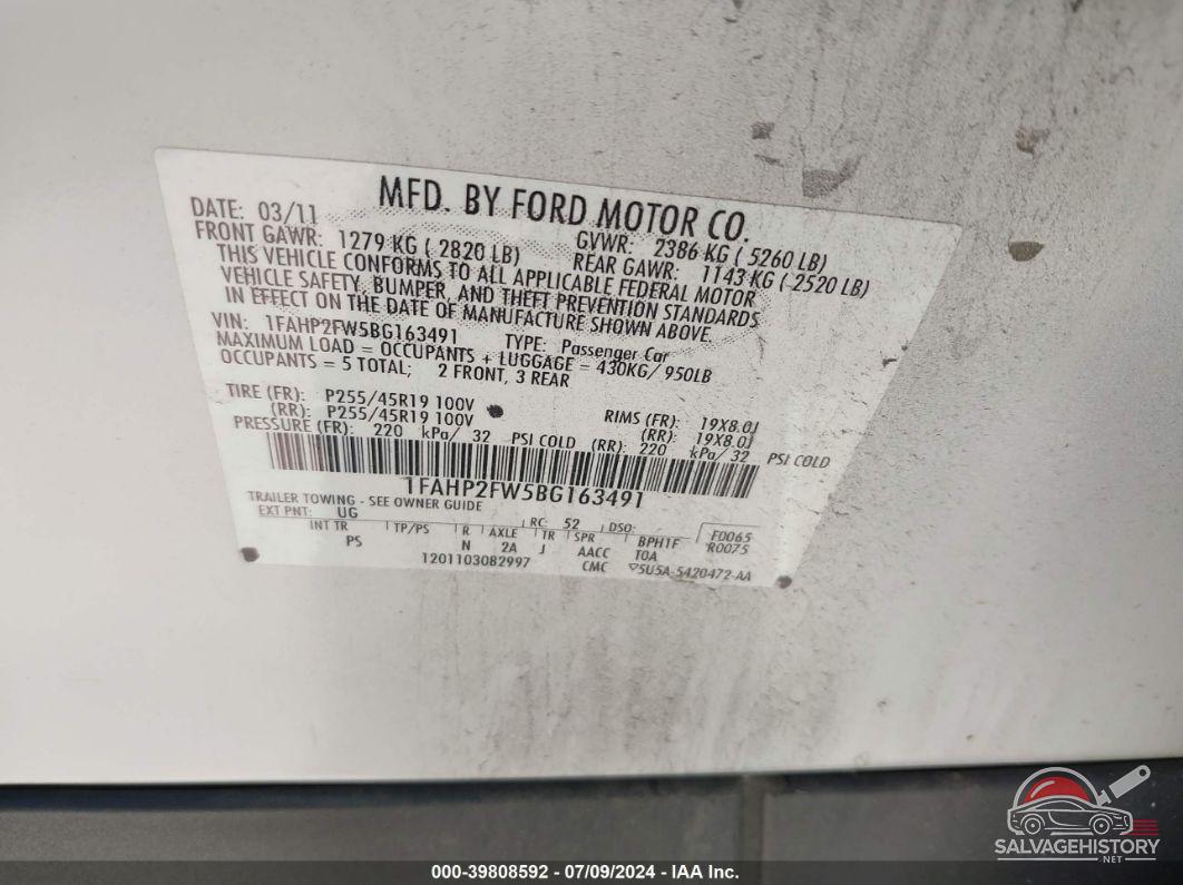 1FAHP2FW5BG163491 2011 FORD TAURUS photo no. 9