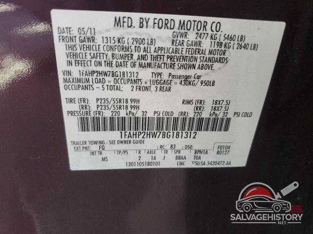 1FAHP2HW7BG181312 2011 FORD TAURUS photo no. 13