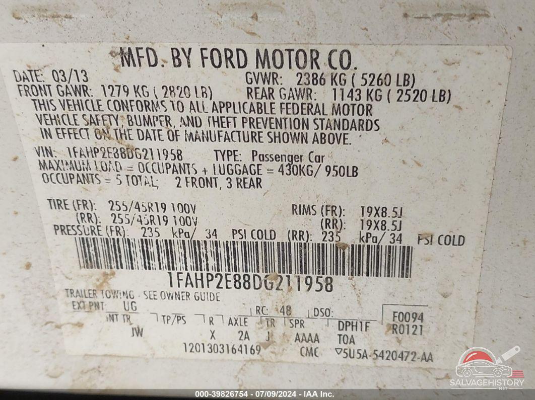 1FAHP2E88DG211958 2013 FORD TAURUS photo no. 9