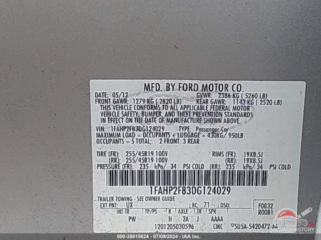 1FAHP2F83DG124029 2013 FORD TAURUS photo no. 9