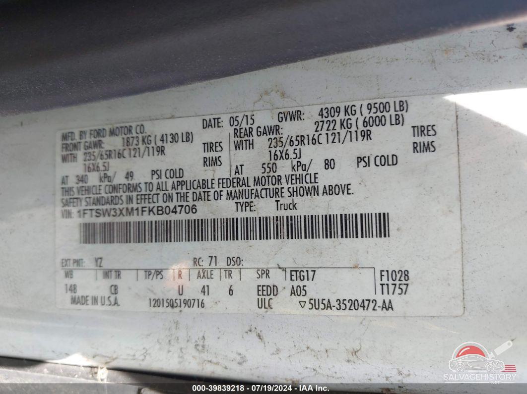 1FTSW3XM1FKB04706 2015 FORD TRANSIT CARGO VAN photo no. 9